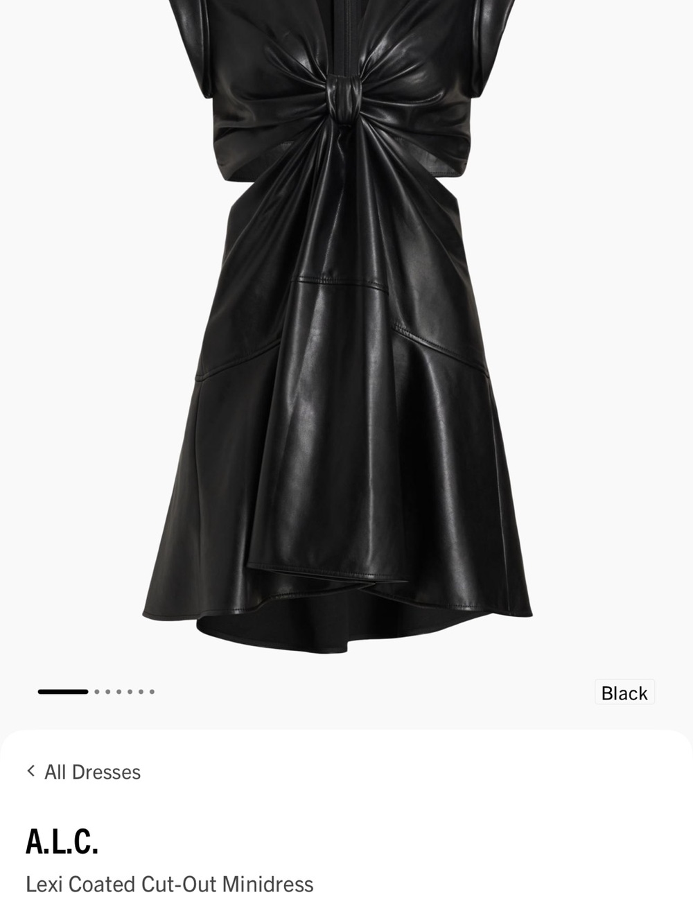 A.L.C. Black Faux Leather Knot-Front Mini Dress